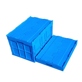 جعبه پلاستیکی تاشو لجستیک 600*400*368 میلی‌متر درب وصل شده رنگ آبی