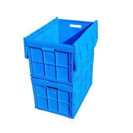 جعبه پلاستیکی تاشو لجستیک 600*400*368 میلی‌متر درب وصل شده رنگ آبی