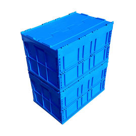 جعبه پلاستیکی تاشو لجستیک 600*400*368 میلی‌متر درب وصل شده رنگ آبی
